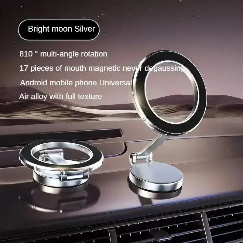 Alloy Folding Magnetic Car Compact Cell Phone Holder for Mac-Safe 360° Adjustable Magnetic Car Mount for Iphone 15 14 13 12 Pro