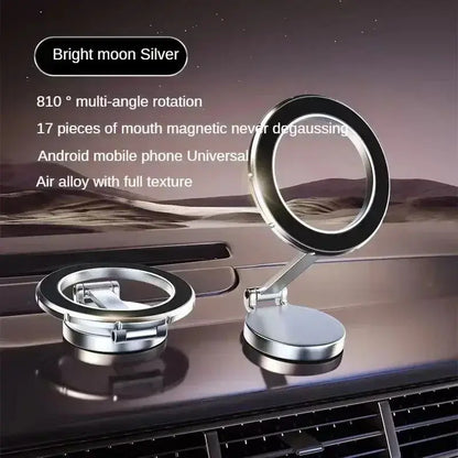 Alloy Folding Magnetic Car Compact Cell Phone Holder for Mac-Safe 360° Adjustable Magnetic Car Mount for Iphone 15 14 13 12 Pro
