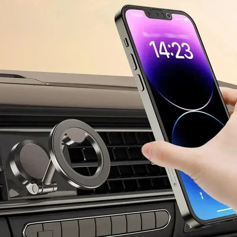 Alloy Folding Magnetic Car Compact Cell Phone Holder for Mac-Safe 360° Adjustable Magnetic Car Mount for Iphone 15 14 13 12 Pro
